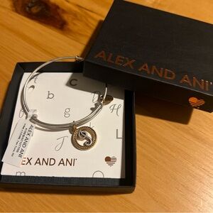 Alex and Ani Silver Bracelet with Gold Initial Charm